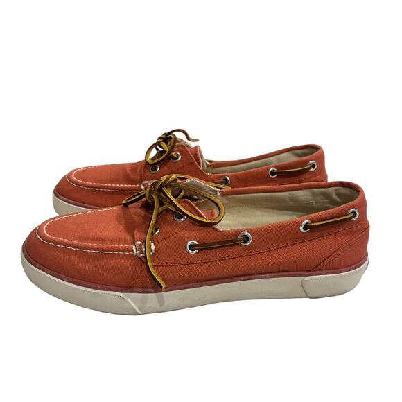 Polo Ralph Lauren Mens Canvas Sander Leather Laced Boat Shoes Size 8.5 - Picture 3 of 10
